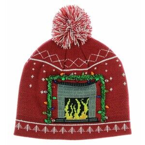 Ugly Christmas Sweater Hat - Fireplace Knit Beanie